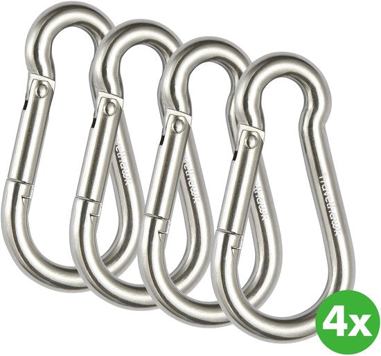 Travelhawk Karabiner - Musketierhaken mit Karabiner - Karabiner Schlüsselanhänger - 4 Stück - Edelstahl - Silber