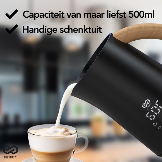 Infinity Goods Milchaufschäumer - Elektrisch - 4 Funktionen - 500ML - Milchaufschäumer - Heizung - Antihaftbeschichtung - Schwarz