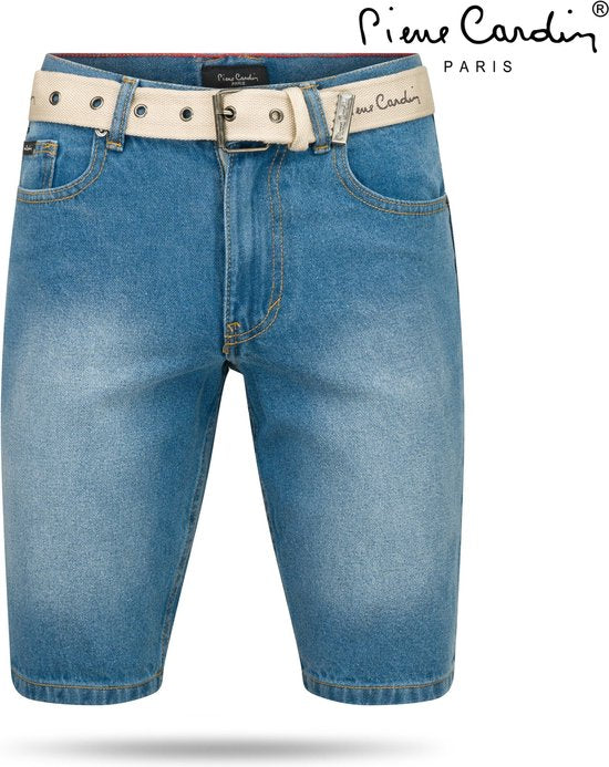 Pierre Cardin - Herren-Bermudas mit kostenlosem Gürtel - helle Waschung - Denim