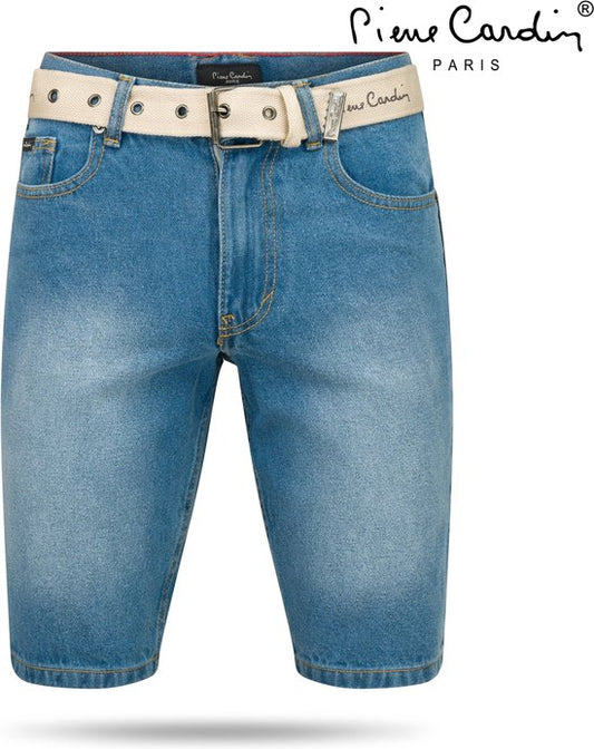 Pierre Cardin - Herren-Bermudas mit kostenlosem Gürtel - helle Waschung - Denim
