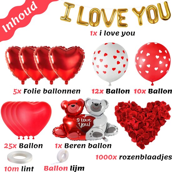 Feestio Valentinstag Dekorationsset - Dekoration - Girlande - Inkl. 1000 Rosenblüten - Geschenk für Mama / Sie