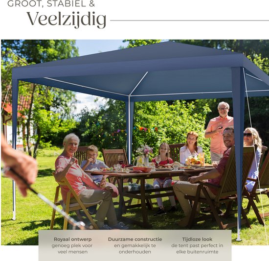 tectake - Pavillon - mit verstärktem Rahmen - Partyzelt 3x3 m - wasserdichte Plane - abnehmbare Seitenwände - wetterfester Gartenpavillon - inklusive Spannleinen und Heringe - blau - Pop-up-Faltzelt