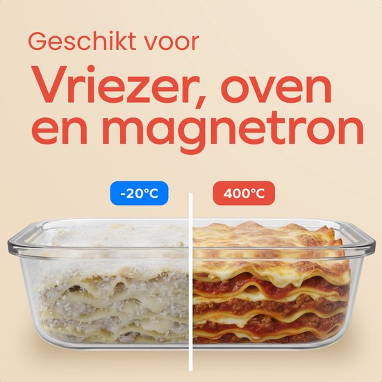 KitchenBrothers Meal Prep Trays Set - Mit Trennung - Glas Lebensmittel Lagerung Schalen - Zwei Fächer - Luftdicht - BPA frei - Gefrierschrank Schalen - Lagerung Schalen - 5L - Glas - 5 Stück