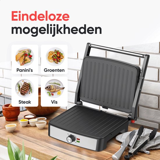 Kitchenwell Kontaktgrill - Grillgerät - Toastgerät - Antihaft - 3-in-1 -180 °C Grill