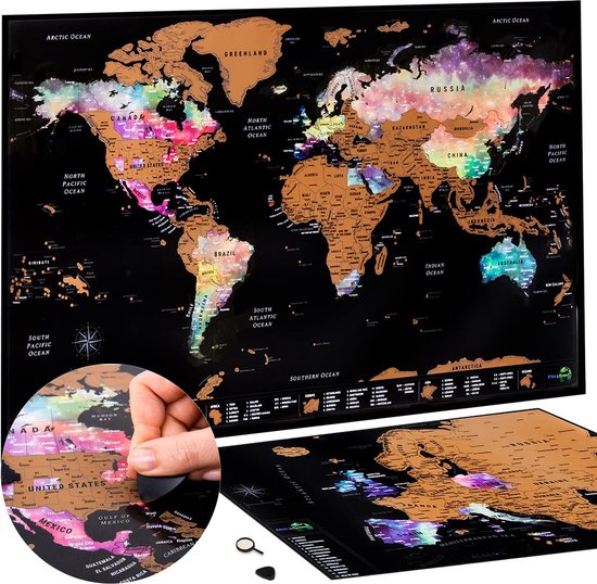 Atlas & Green Scratch Map - 2 Stück - Scratch Weltkarte - Weltkarte & Europa Karte - Poster Welt & Europa - 42x29,7 cm & 29,7x21 cm - Wanddekoration Weltkarte