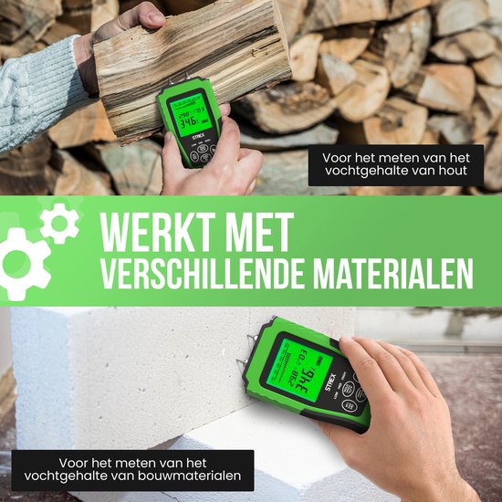 Strex Feuchtigkeitsmessgerät digital - für Holz / Baumaterialien (einschließlich Stein, Gips & Beton) - LCD-Display - Feuchtigkeitsmessgerät - Feuchtemessgerät Wände - inkl. Batterien & Aufbewahrungskoffer