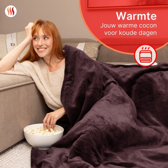 Seranova Electric Blanket XXL - 180x160 cm - 2 Personen Decke - Wärmedecke - Doppelseitig - Fleece Sherpa - Kastanienbraun