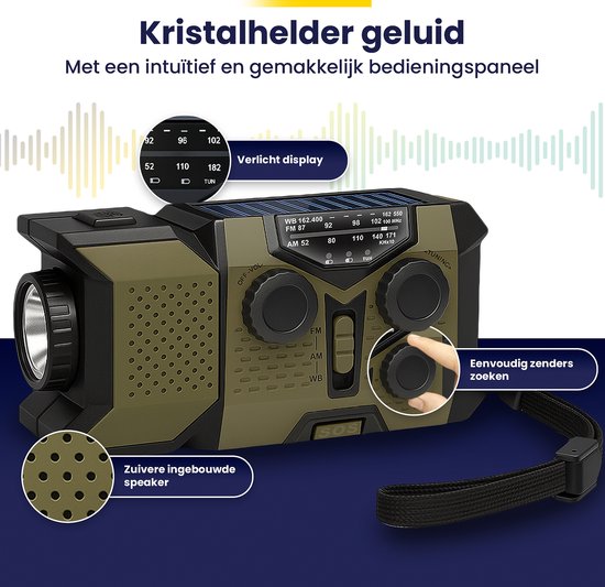 ODESSEY Notfall-Radio Solar Aufrollbar - 2000 mAh Powerbank - Taschenlampe - Tragbares Radio - Notfall-Kit