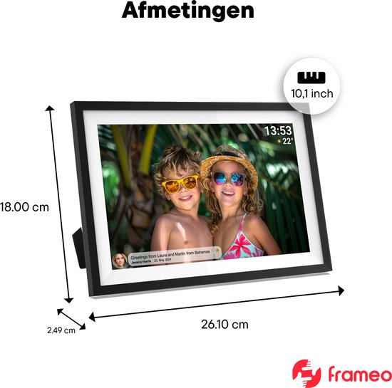 Denver Digitaler Fotorahmen - 10,1 Zoll Bildschirm - HD - Frameo App - WiFi - IPS-Touchscreen - 16GB - Schwarz