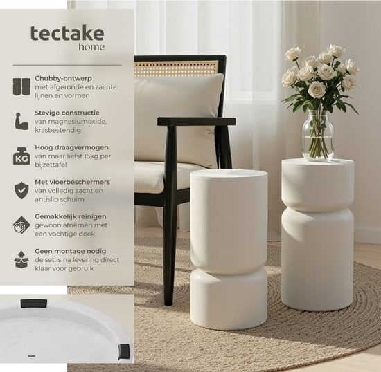 tectake® Beistelltisch Amine – Ø 28 x 54,5 cm - Set mit 2 Beistelltischen – Couchtisch aus robustem Magnesiumoxid in Steinoptik – Tisch für Wohnzimmer, Schlafzimmer oder Büro – Tragkraft 15 kg pro Tisch – Inklusive Bodenschonern