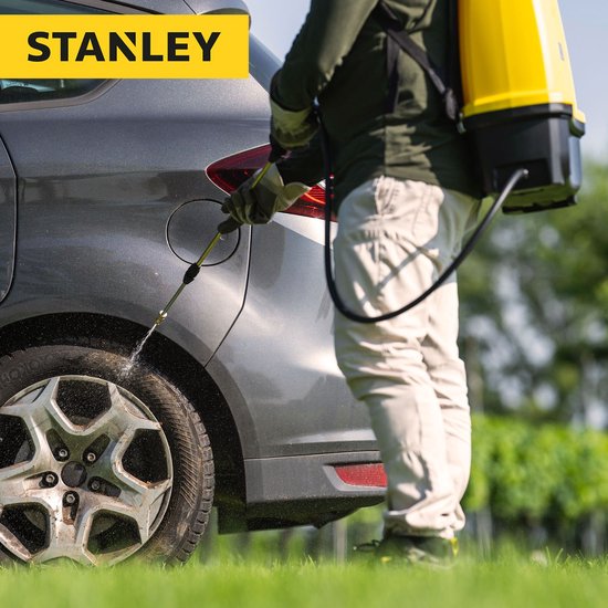 Stanley Drucksprühgerät 16 L hinten, Rückensprühgerät Garten, Drucksprühgerät, elektrisch, wiederaufladbare Lithium-Batterie, Teleskoplanze, verstellbare Düse, Autonomie 2 h, max 5 bar, 0,60 l/Minute, gelb/schwarz