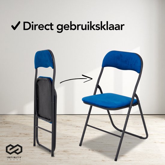 Infinity Goods Klapstoel - Vouwstoel - Fluweel - Eettafelstoel - Opklapbare Stoel - 43 x 47 x 80 CM - Stoel - Blauw