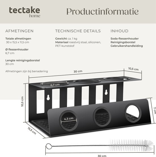 tectake - Sodaflaschenhalter - Tropfschale für Flaschen - Flaschenständer - Tropfgitter - Edelstahl - Inkl. herausnehmbarer Tropfmatte - Für 3 Flaschen