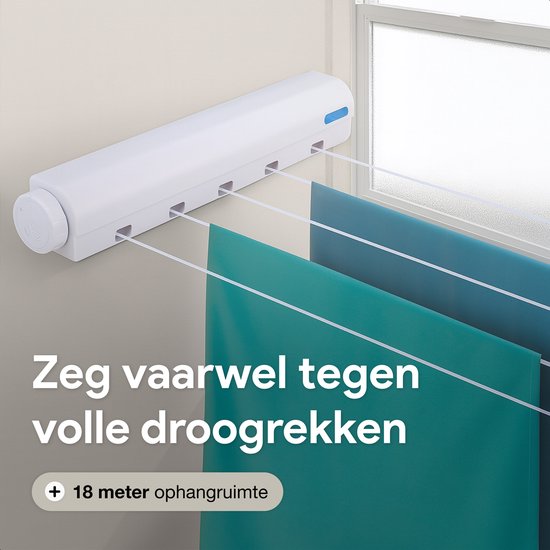 Wand-Wäscheleine ausziehbar - 5 Leinen - 4m Draht - Wäscheständer zum Aufhängen - Wäscheständer zum Aufhängen - Geeignet für Camping, Wohnmobil, Zelten - Ausziehbar - Rollen-Trockenleine - Gestelle - Für draußen und drinnen - Ausziehbar - Luft