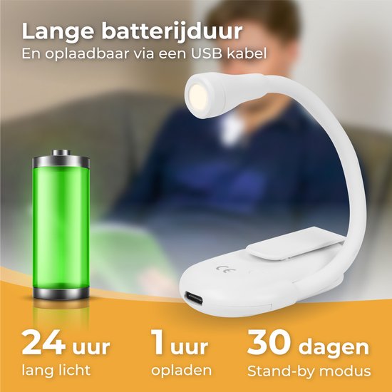 Nuvance - Leselicht - Klemmleselicht - Dimmbar - 3 Stufen - Leselicht für Buch - Wiederaufladbar USB C - 24 Stunden Lesevergnügen - Klemmlicht - für Kind & Erwachsene - Klemmlicht - Weiß