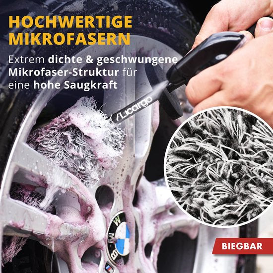 LICARGO® flexible Mikrofaser-Radbürste - Flexibler Bürstenkopf für schwer zugängliche Stellen - Mikrofaser-Radbürste für Alufelgen - Autoradbürste - Flexible Felgenreinigungsbürste