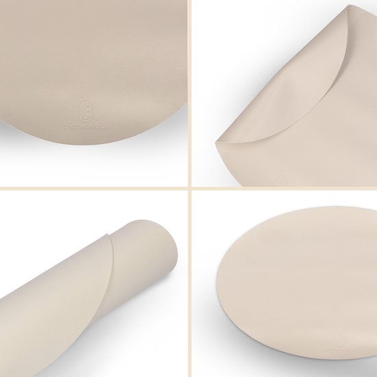 Castagnola Platzsets in Lederoptik - Rutschfeste Platzsets aus Kunstleder - Wasserabweisende Untersetzer - Untersetzer - 6 Stück - Durchmesser 38 cm - Offwhite