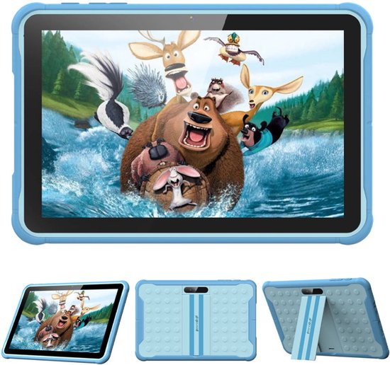 Spoused Kinder-Tablet - 10,1 Zoll - Kinder-Tablet ab 3 Jahren - 64GB - 4GB RAM- 6000 mAh Akku - Inkl. Schutzhülle & Parent Control App - Blau