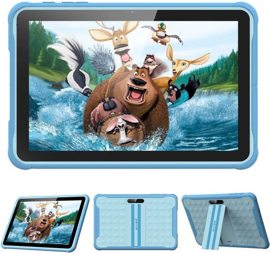 Spoused Kinder-Tablet - 10,1 Zoll - Kinder-Tablet ab 3 Jahren - 64GB - 4GB RAM- 6000 mAh Akku - Inkl. Schutzhülle & Parent Control App - Blau