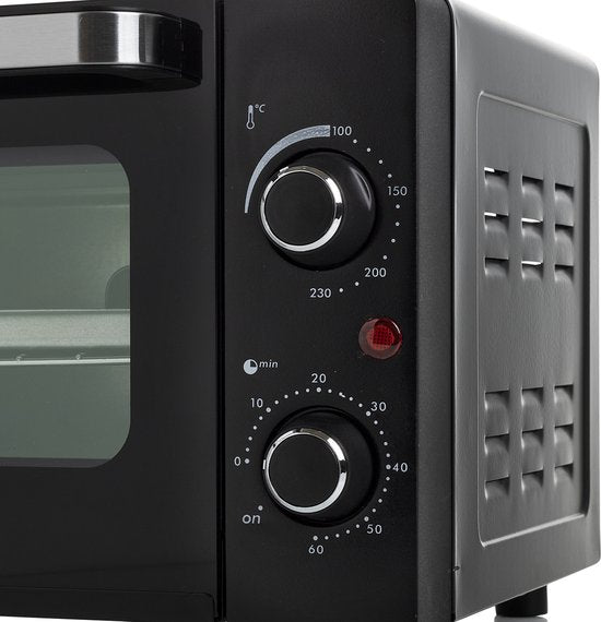 Tristar Camping Backofen OV-3615 - Backofen 10 Liter - 800 Watt - Freistehender kleiner Backofen mit Zubehör - Einstellbarer Thermostat: 100⁰ bis 230⁰ - Geeignet für Camping - Inklusive Backblech, Grillrost und Griff - Schwarz