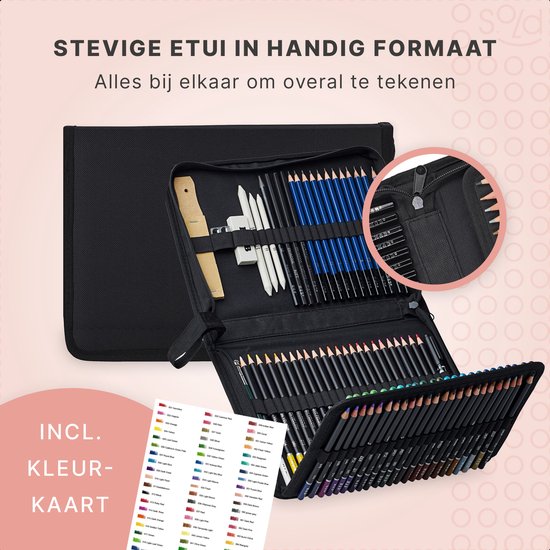 S.old Buntstifte - Bleistiftset - Skizzenstifte - Zeichenset 97-teilig - Kohlezeichnung - Inkl. Radiergummi Bleistiftspitzer & Etui