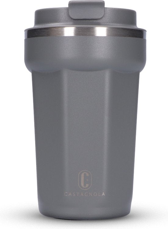 Castagnola Thermos Cup - Kaffeebecher To Go - Reisebecher für Kaffee und Tee - Teebecher - 380 ML - Edelstahl - Grau - Octagon