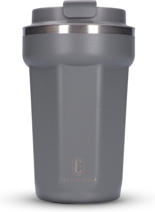 Castagnola Thermos Cup - Kaffeebecher To Go - Reisebecher für Kaffee und Tee - Teebecher - 380 ML - Edelstahl - Grau - Octagon