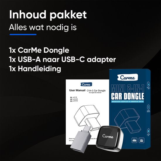 CarMe Ultra Mini 2-in-1 CarPlay Dongle - Drahtloses CarPlay & Android Auto - USB-A & USB-C - Android Auto Dongle - Silber