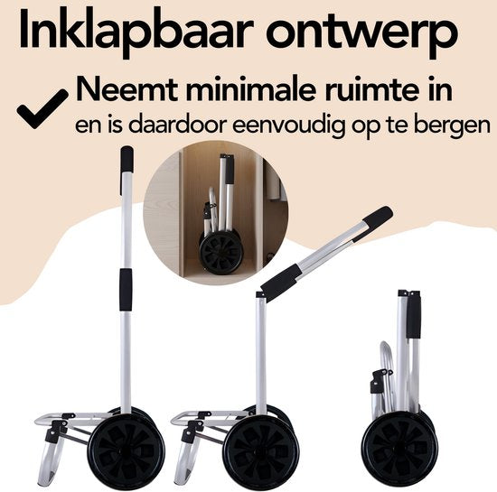 Brixy Einkaufswagen - Zusammenklappbar - Mit Rädern - Abnehmbare Einkaufstasche - Einkaufswagen - Schwarz