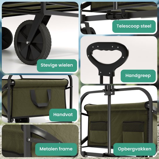 Avalo Bolderkar faltbar - Bis zu 90KG Ladekapazität - 80L - 80x47x49 CM - 360º Räder - Bolderwagen / Bolderwagen / Strandwagen / Trekkingwagen / Faltbarer Bolderkar - Für Strand - Grün