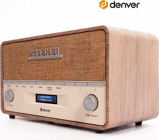 Denver DAB Radio XL - Retro-Radio - Bluetooth - DAB+/ FM - Batterien & Netzanschluss - DAB36LW
