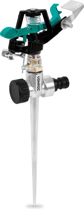 VONROC Metallsektorenregner - Kreisregner - pulsierend - Radiusbereich 12m - Max. 450m2 - Einstellbarer Sektor von 20° bis 360°