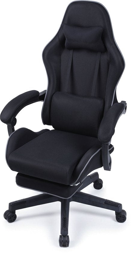 VDD Gaming - Spielesessel mit Massagefunktion und Fußstütze - Spielesessel in der Farbe Schwarz - Spielesessel mit Nackenkissen & verstellbarem Rückenkissen - Ergonomischer Bürostuhl mit gepolsterten Armlehnen - Belastbarkeit bis 150 kg - Verstellbare Rüc