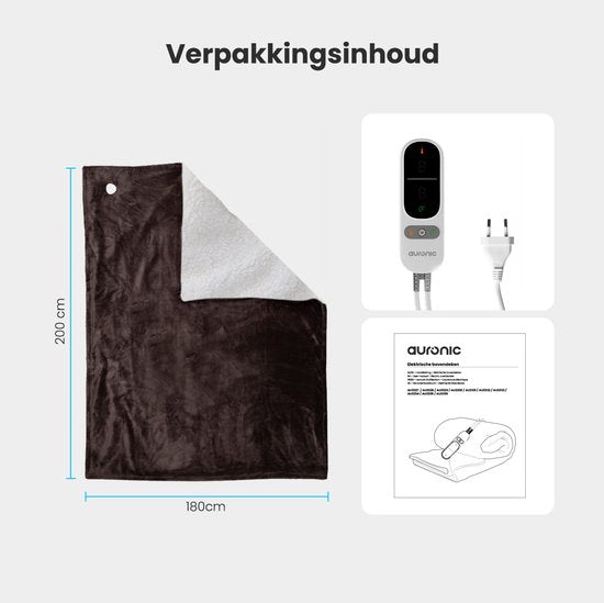 Auronic Electric Blanket - Wärmedecke - Sherpa Fleece - 9 Wärme- und Timer-Einstellungen - Decke - 200x180 - 2 Personen - Braun