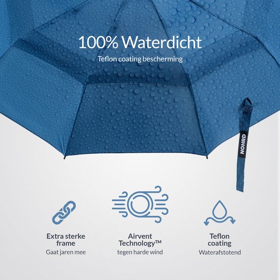 Nohrd Sturmschirm - Blau - Regenschirm faltbar - Winddurchlässig - 140 km/h - Sturmschirme - Automatisches Auf- und Zusammenfalten - Regenschirme - Inkl.