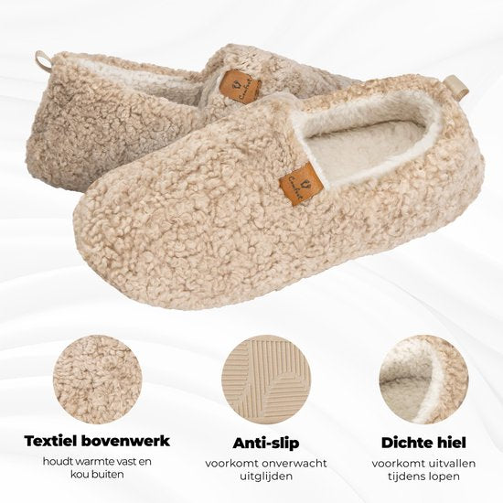 Hausschuhe Damen - Hausschuhe - Größe 38/39 - Khaki - Rutschfest - Comfeet