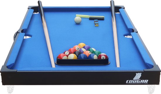 Cougar Pool Table Mini Portable Schwarz/Blau - Handlicher Griff - Inkl. Bälle - 118x64x12cm