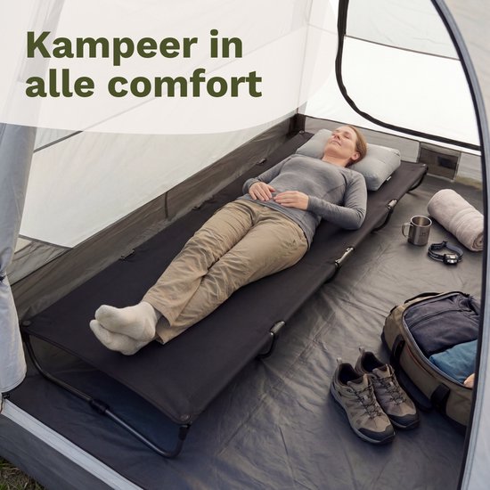 TRVLMORE Feldbett faltbar - 120KG Tragfähigkeit - Campingbett inkl. Tragetasche - Liege 1 Person - Stahlrahmen - 193x66x15 cm - Schwarz