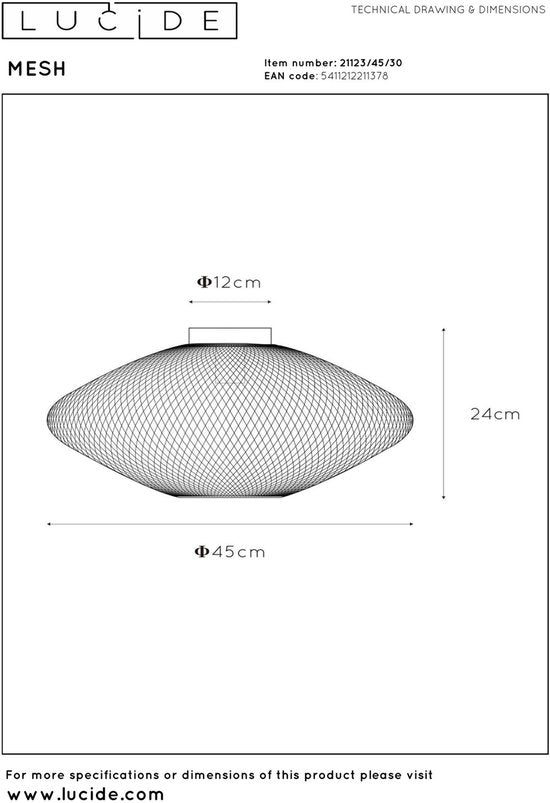 Lucide MESH – Deckenleuchte – Ø 45 cm – 1xE27 – Schwarz
