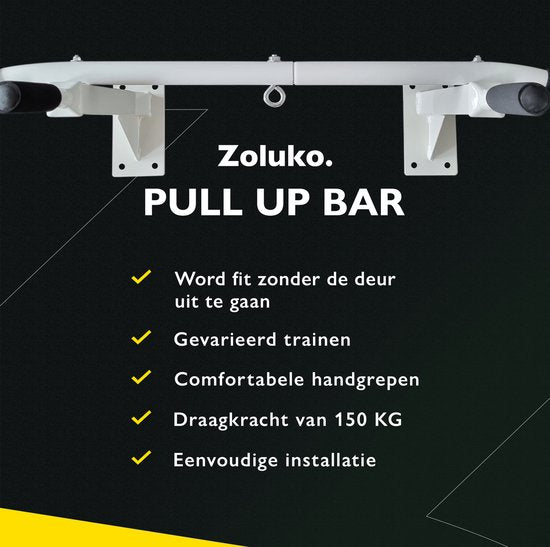 Zoluko Professional Klimmzugstange Wandhalterung - Inkl. E-Book - 150kg Tragkraft - Einfache Montage - Klimmzugstange Fitness - Klimmzugstation für den Heimsport - Klimmzugstange - Weiß
