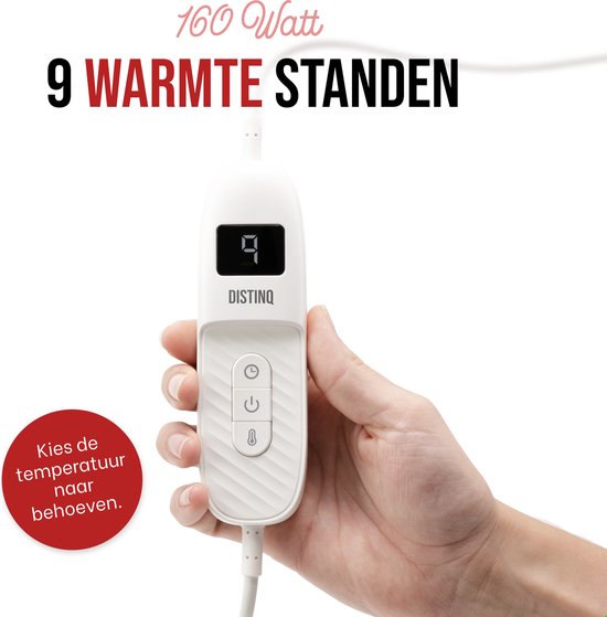 DistinQ Electric Blanket XXL 180x160 cm - 2 Personen Wickeldecke - 160Watt - Automatische Abschaltung - Überhitzungsschutz - 9 Stufen - Wärmedecke - Beige Energieeffizient -