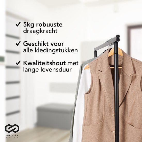 Infinity Goods 30 Houten Kledinghangers - Kleerhanger - Inkeping en Broeklat - Metalen Haak - Volwassenen - Bruin