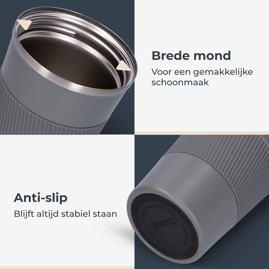 Castagnola Thermos Cup - Kaffeebecher To Go - Reisebecher für Kaffee und Tee - Teebecher - 380 ML - Edelstahl - Grau