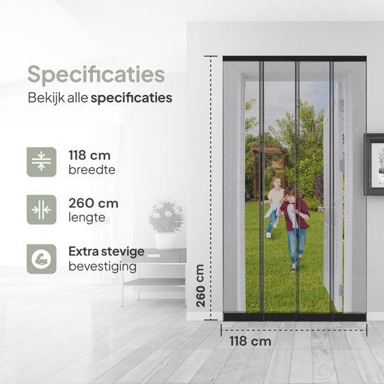 O'DADDY® Fliegengitter Lamellenvorhang - 118x260 cm - Türvorhang - Türtür - Verstellbares Design - Fiberglas - Schwarz