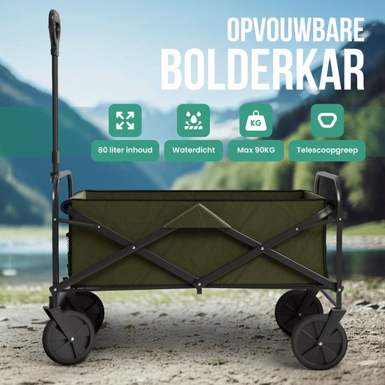 Avalo Bolderkar faltbar - Bis zu 90KG Ladekapazität - 80L - 80x47x49 CM - 360º Räder - Bolderwagen / Bolderwagen / Strandwagen / Trekkingwagen / Faltbarer Bolderkar - Für Strand - Grün