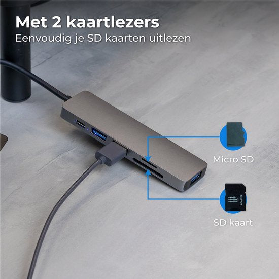 Nuvance - USB-C-Hub 3.0 - 5 Anschlüsse - USB-Splitter - USB-C-Dock - Micro SD-Kartenleser USB C - Grau