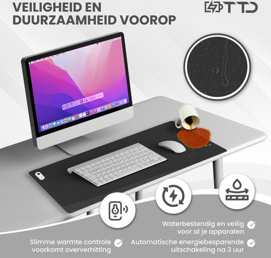 TTD® Beheiztes Mauspad & beheiztes Schreibtischpad - Heizkissen für kalte Hände - Schreibtischheizung - 30℃ bis 50℃ - Schreibtisch-Organisator - Schreibtischunterlage - Schreibtischzubehör - Mauspad XXL