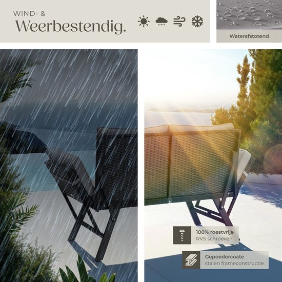 tectake® 2-in-1 Geflecht-Gartenbank Sintra - Verstellbare Handläufe - Gartenset - Liege - Balkon-Lounge-Bank - Inkl. Kissen - Outdoor-Lounge-Sofa - UV- und witterungsbeständige Sonnenliege - Hellgrau/Schwarz