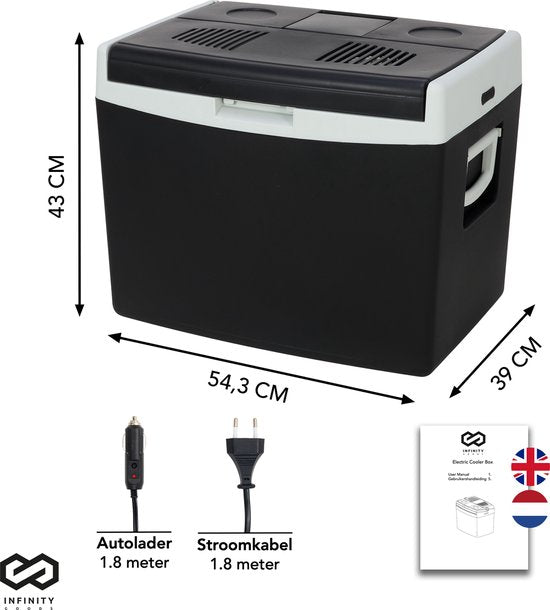 Infinity Goods Elektrische Kühlbox - 40L - Kühlbox - 12V und 230V - Kühlbox - Kühlen und Heizen - Schwarz