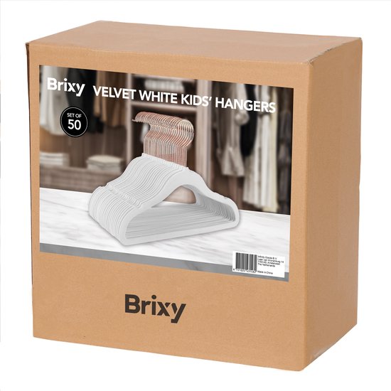 Brixy 50 Baby Kleiderbügel - Weiß - Kinderkleiderbügel - Kleiderbügel aus Samt - Hosenbügel